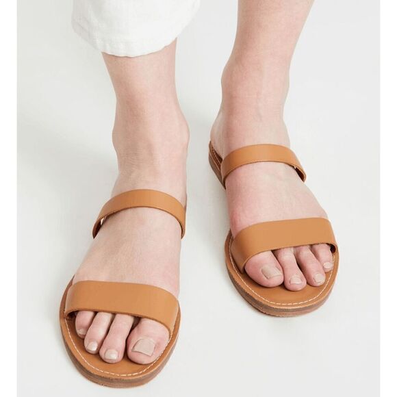 NWOT Madewell Womens The Boardwalk Double Strap Desert Camel Tan Leather Sandals - Picture 1 of 4